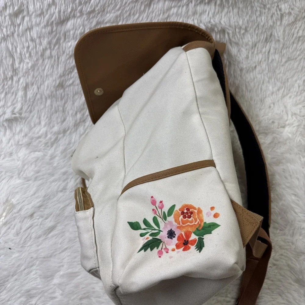 Loungefly Harry Potter Floral Deathly Hallows Slouch Backpack Cream Faux Leather